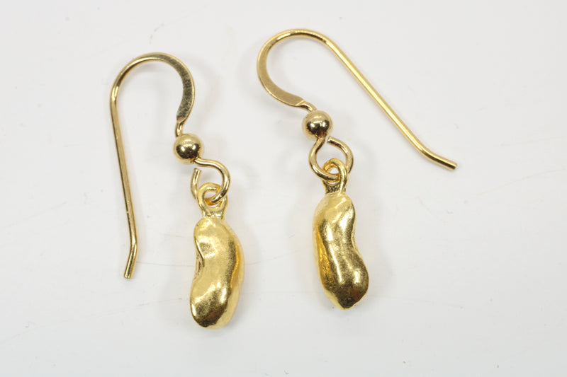 Gold pinto bean or black-eyed pea Earrings made in 14kt gold Vermeil