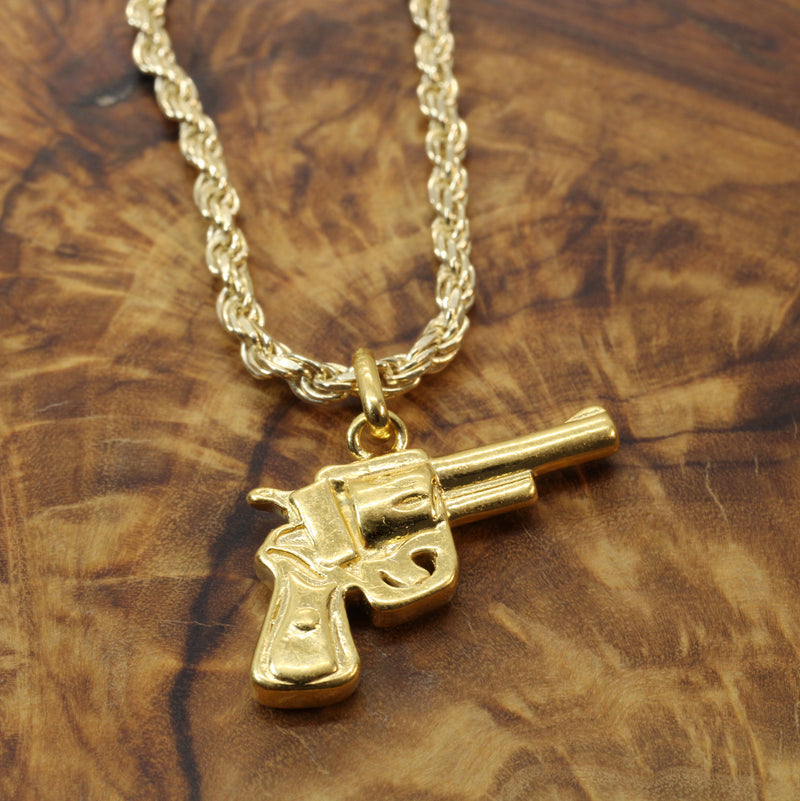 3-D Gold Revolver Pistol Necklace for him or her made in 14kt gold vermeil