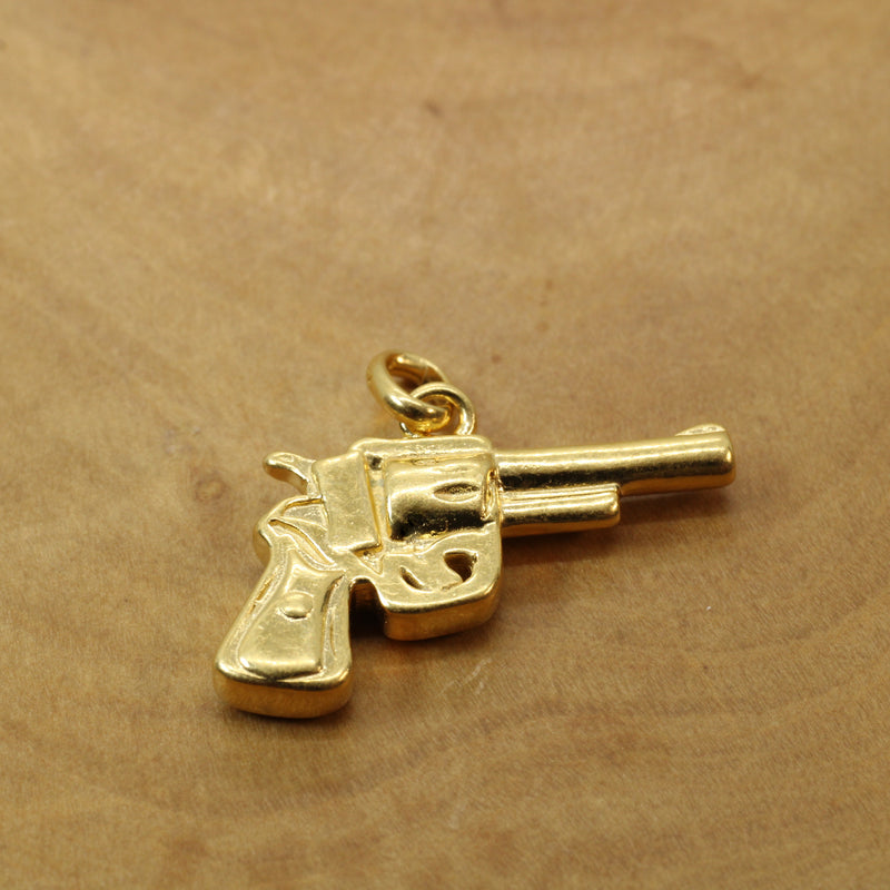 3-D Gold Revolver Pistol Necklace for him or her made in 14kt gold vermeil