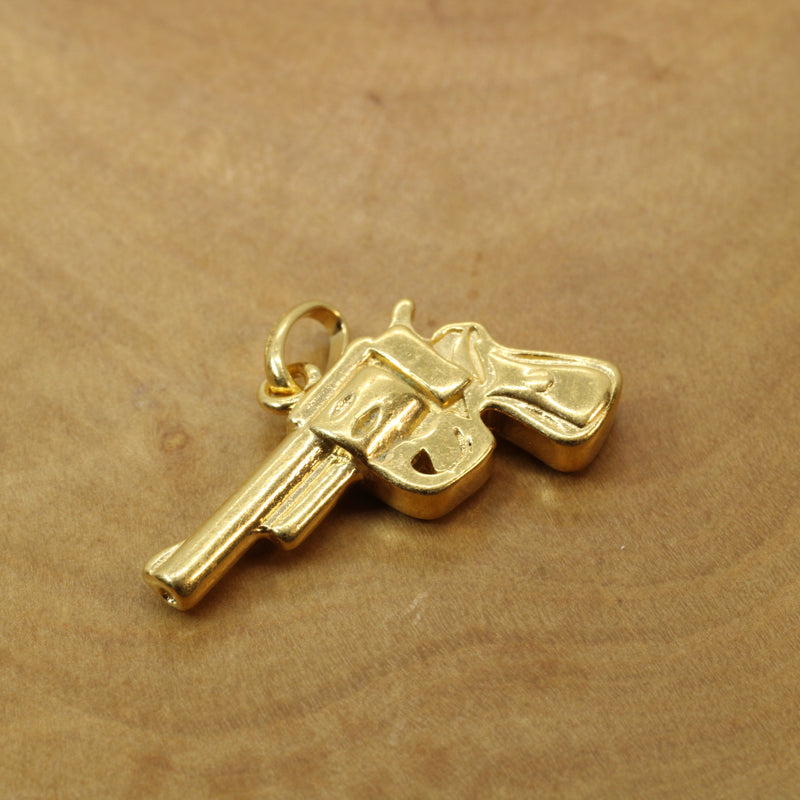 3-D Gold Revolver Pistol Necklace for him or her made in 14kt gold vermeil