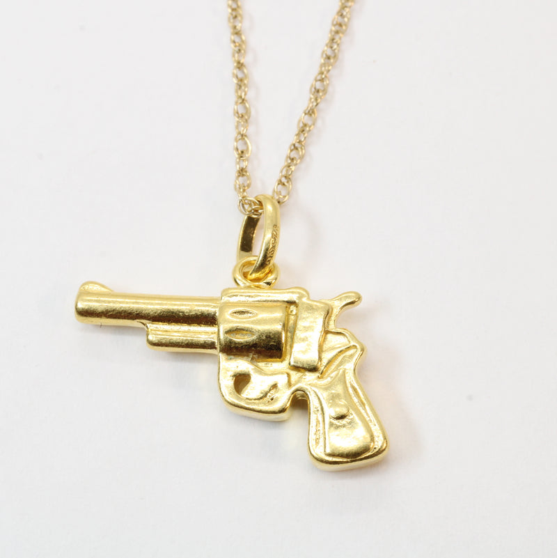 3-D Gold Revolver Pistol Necklace for him or her made in 14kt gold vermeil