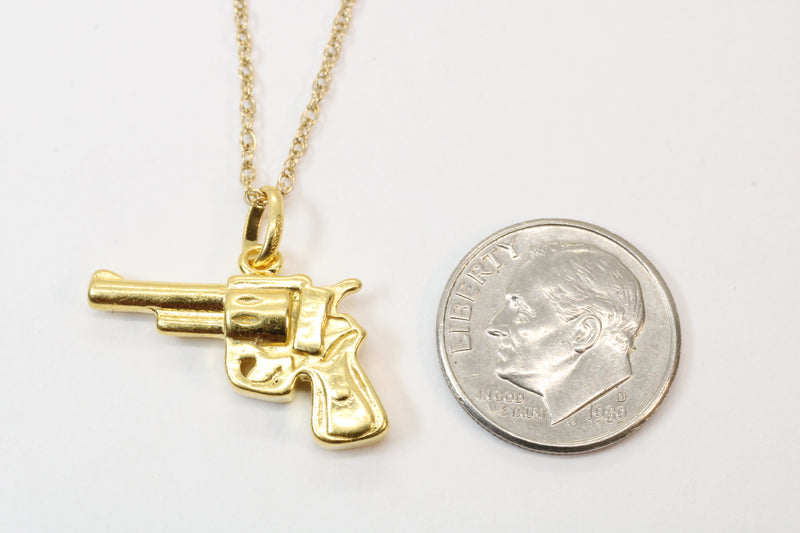 3-D Gold Revolver Pistol Necklace for him or her made in 14kt gold vermeil