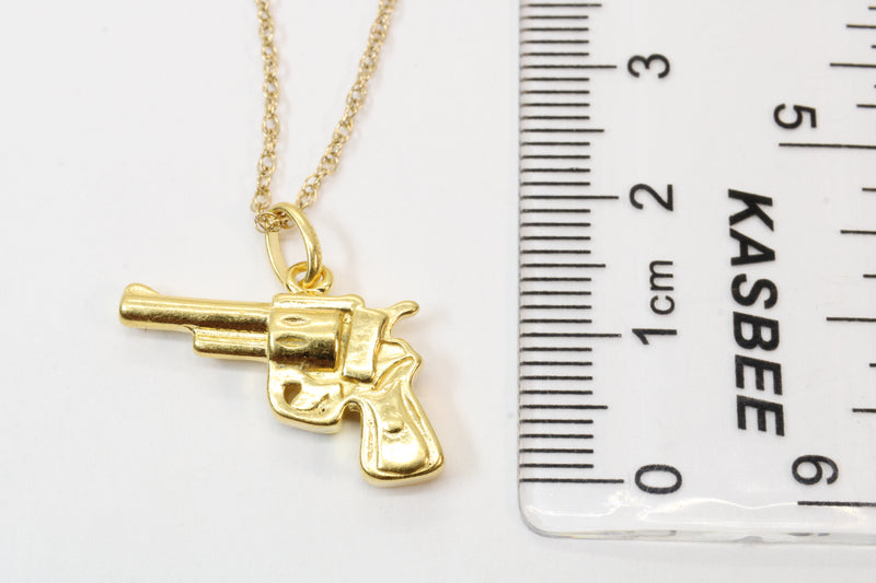 3-D Gold Revolver Pistol Necklace for him or her made in 14kt gold vermeil