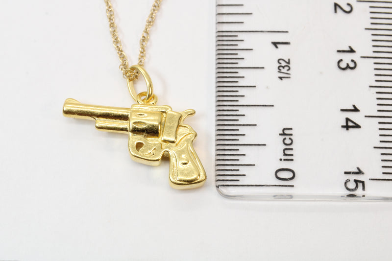 3-D Gold Revolver Pistol Necklace for him or her made in 14kt gold vermeil