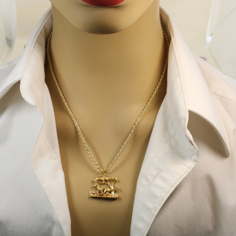 Gold Tiger Running in a Jungle Forest Scene made in 14kt Gold Vermeil