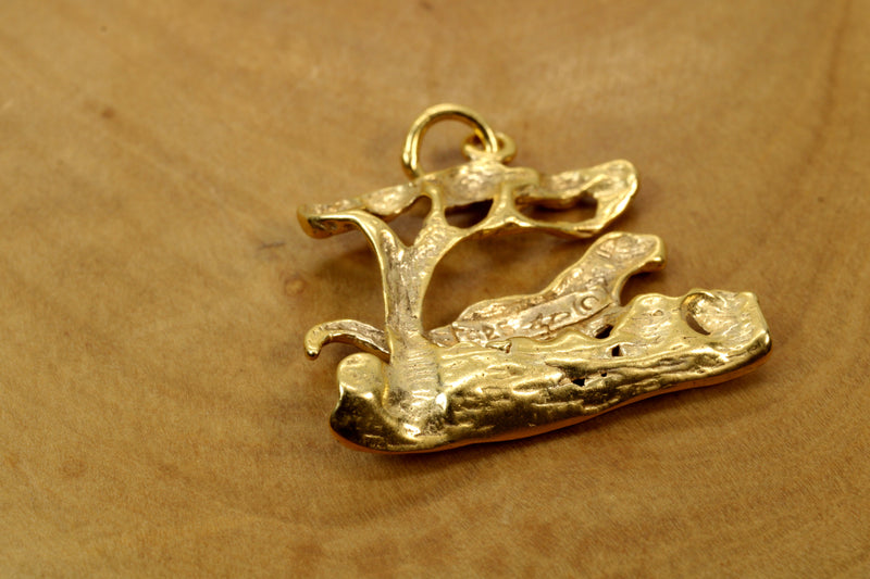 Gold Tiger Running in a Jungle Forest Scene made in 14kt Gold Vermeil