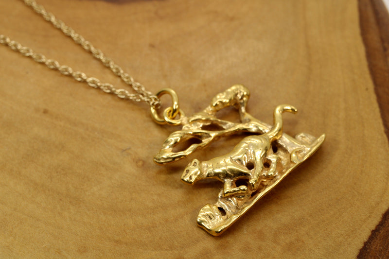 Gold Tiger Running in a Jungle Forest Scene made in 14kt Gold Vermeil