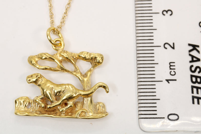 Gold Tiger Running in a Jungle Forest Scene made in 14kt Gold Vermeil