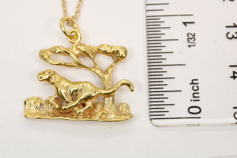Gold Tiger Running in a Jungle Forest Scene made in 14kt Gold Vermeil