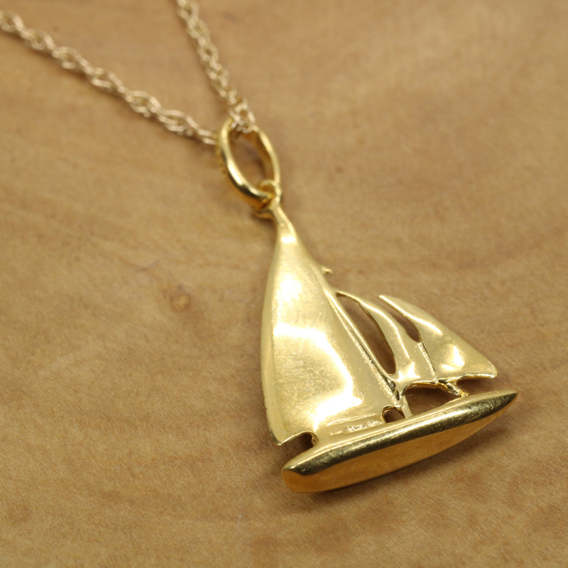Gold Sailboat Necklace with three sails made in 14kt Gold Vermeil