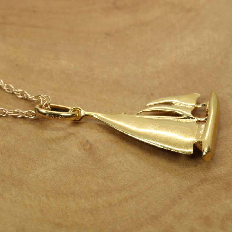 Gold Sailboat Necklace with three sails made in 14kt Gold Vermeil