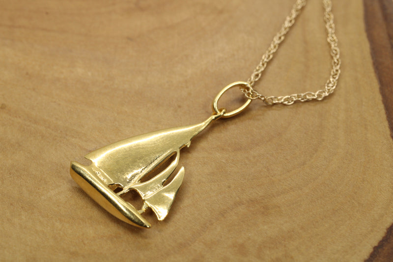 Gold Sailboat Necklace with three sails made in 14kt Gold Vermeil