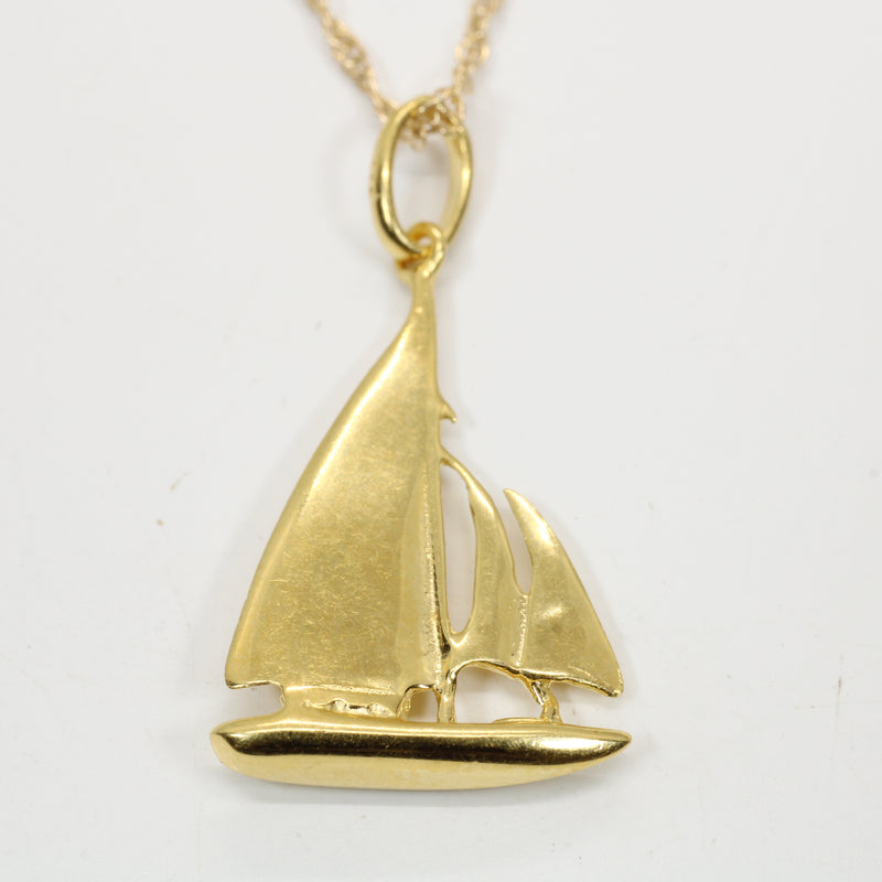 Gold Sailboat Necklace with three sails made in 14kt Gold Vermeil