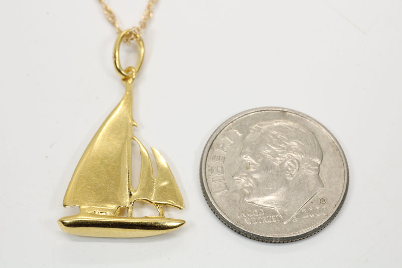 Gold Sailboat Necklace with three sails made in 14kt Gold Vermeil