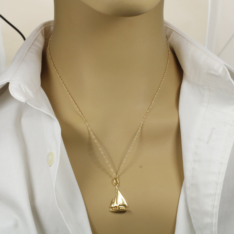 Gold Sailboat Necklace with three sails made in 14kt Gold Vermeil