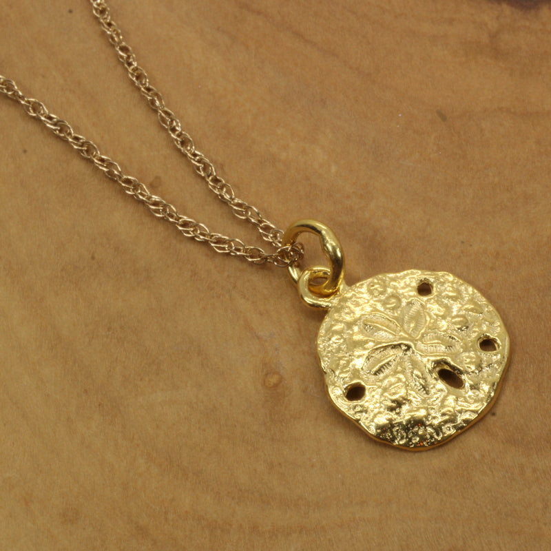 Gold Sand Dollar Necklace or charm for her made in 14kt gold vermeil