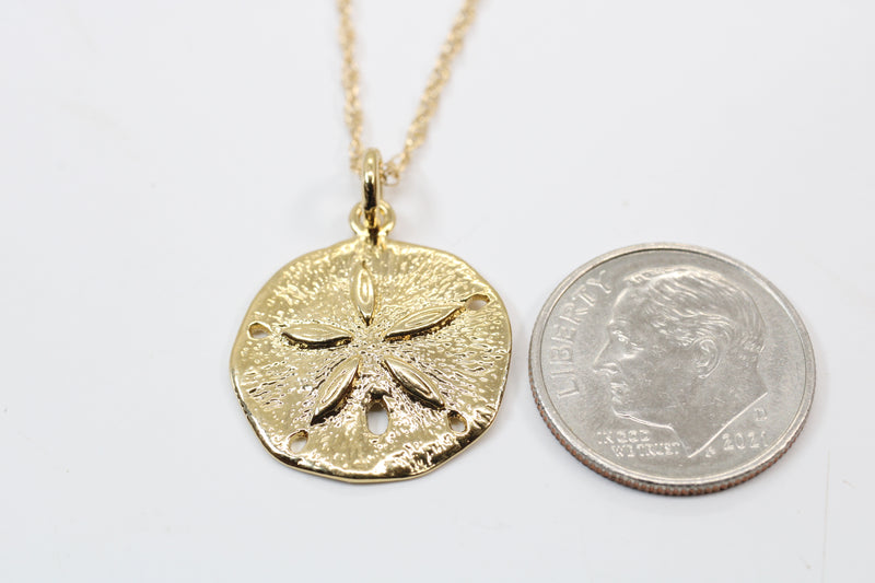 Gold Sand Dollar Necklace or charm for her made in 14kt gold vermeil