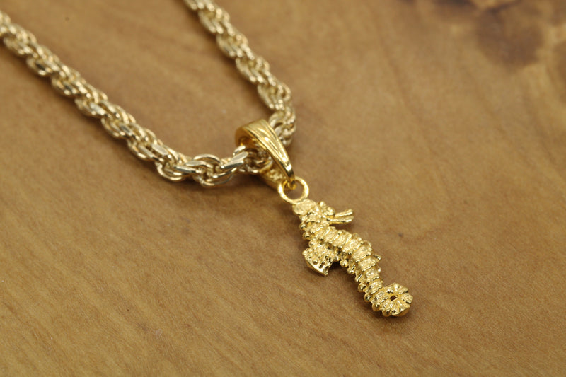 Gold Seahorse Necklace for him or her made in gold vermeil