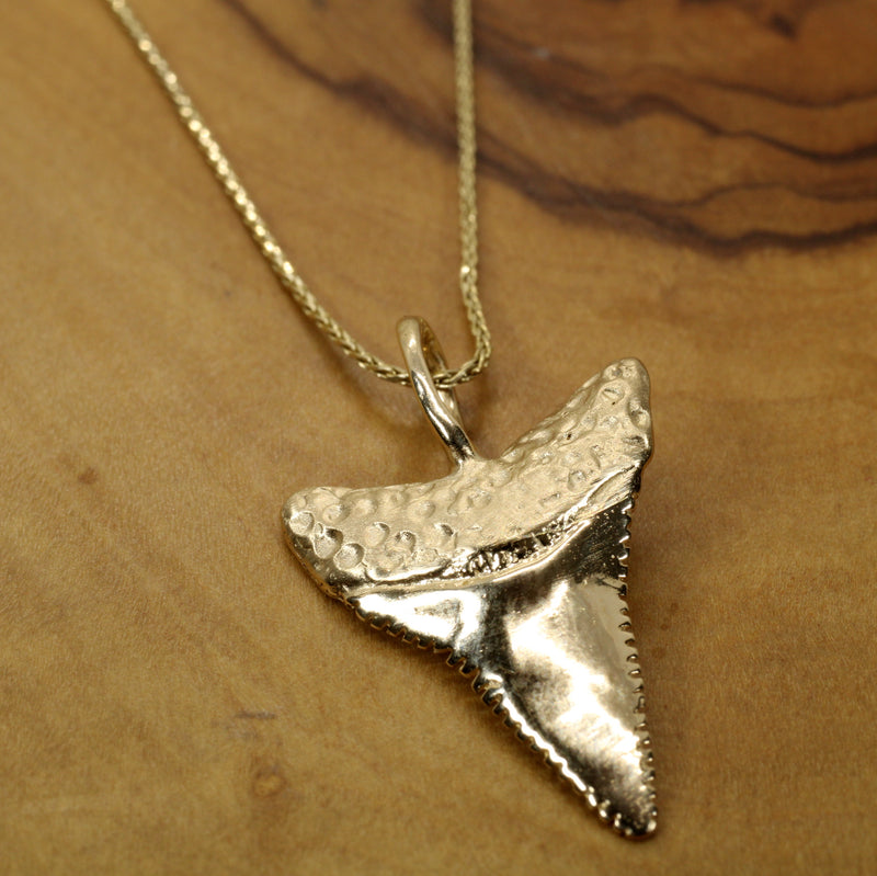 Large 14kt Gold Shark Tooth Necklace for him or her made in real 14kt gold