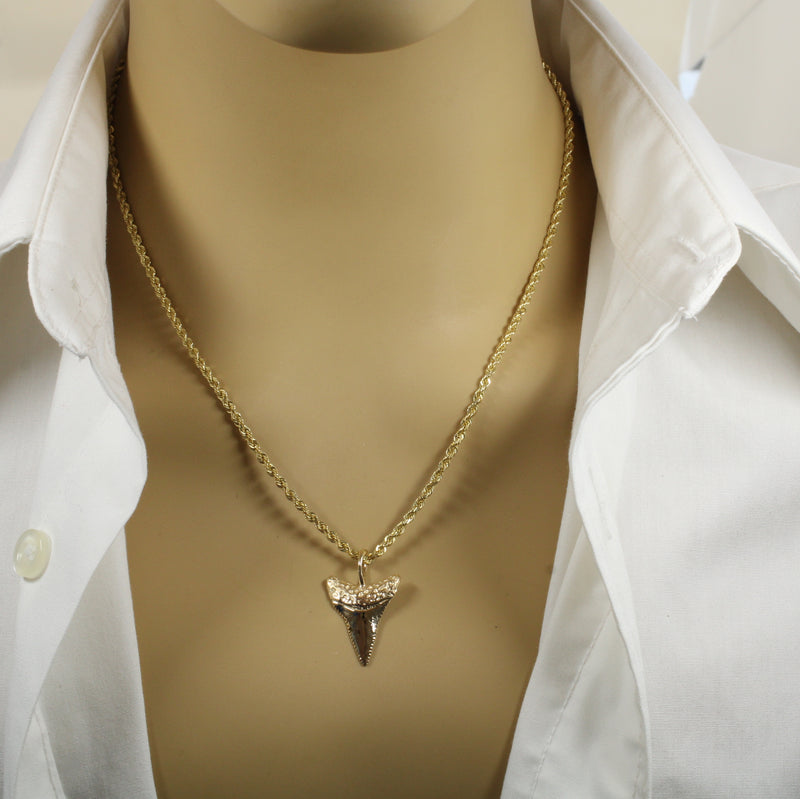 Large 14kt Gold Shark Tooth Necklace for him or her made in real 14kt gold