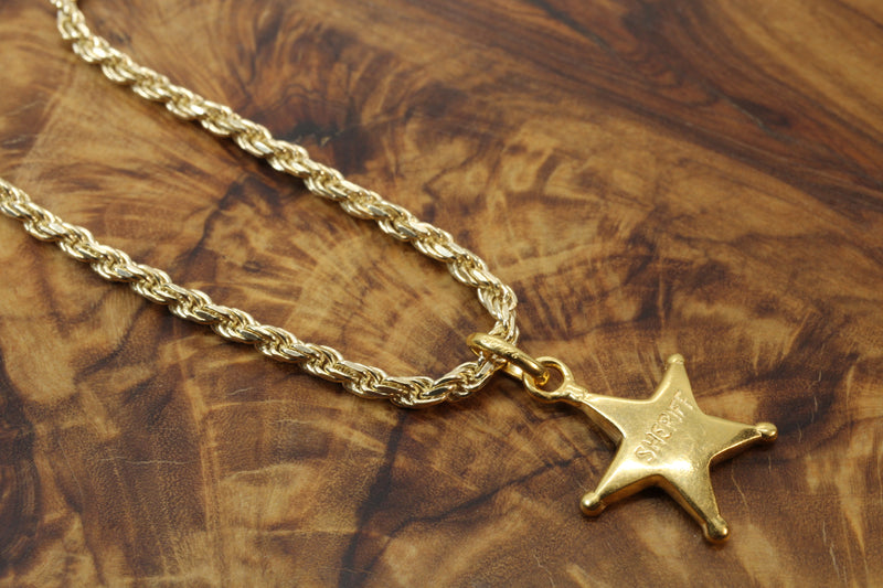 Gold Sheriff Star Badge Necklace Charm in 14kt gold vermeil