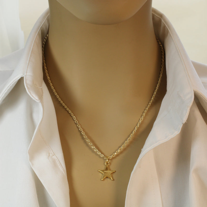 Gold Sheriff Star Badge Necklace Charm in 14kt gold vermeil