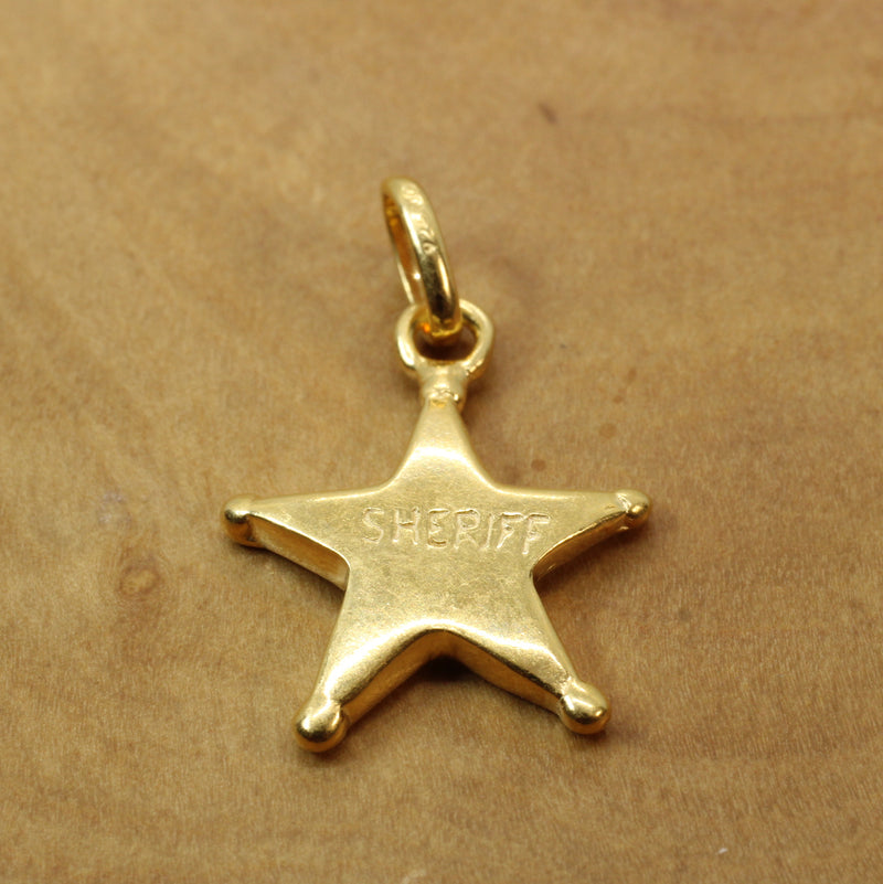 Gold Sheriff Star Badge Necklace Charm in 14kt gold vermeil