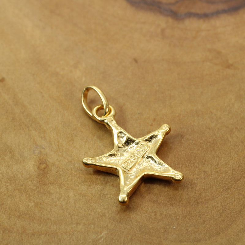 Gold Sheriff Star Badge Necklace Charm in 14kt gold vermeil