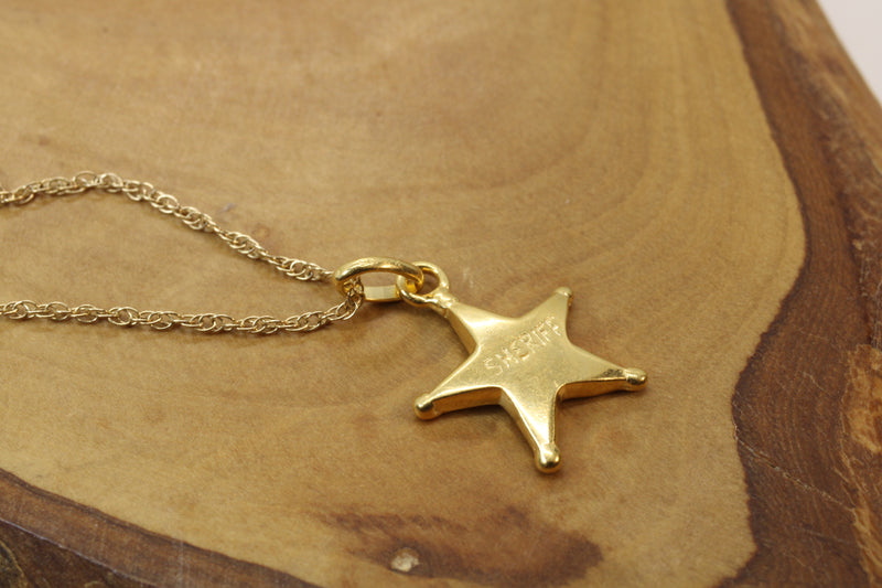 Gold Sheriff Star Badge Necklace Charm in 14kt gold vermeil