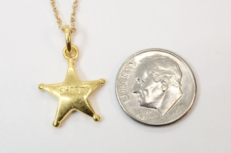 Gold Sheriff Star Badge Necklace Charm in 14kt gold vermeil