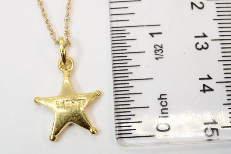 Gold Sheriff Star Badge Necklace Charm in 14kt gold vermeil
