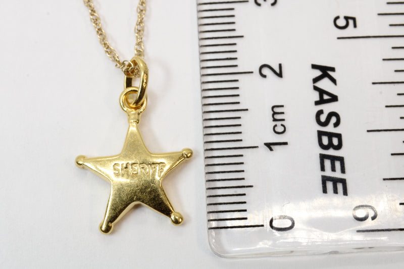 Gold Sheriff Star Badge Necklace Charm in 14kt gold vermeil