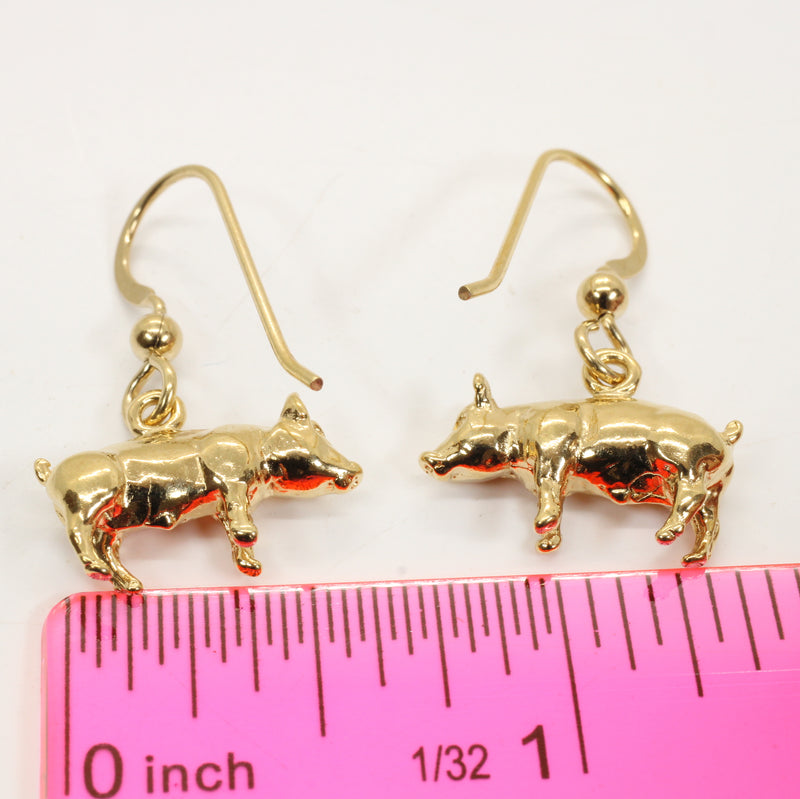 14kt Gold Vemeil Pig Dangle Earrings for FFA Stock Show and Pig Lovers