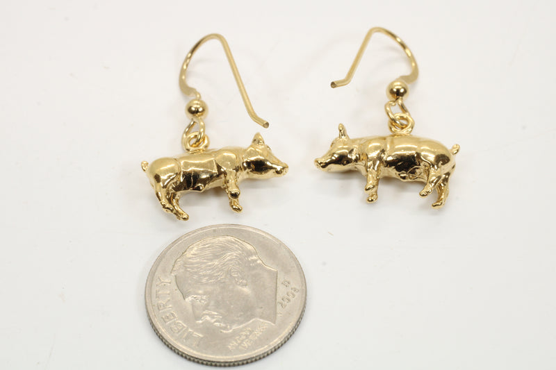 14kt Gold Vemeil Pig Dangle Earrings for FFA Stock Show and Pig Lovers