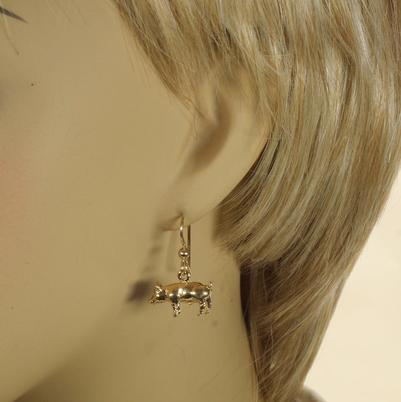 14kt Gold Vemeil Pig Dangle Earrings for FFA Stock Show and Pig Lovers