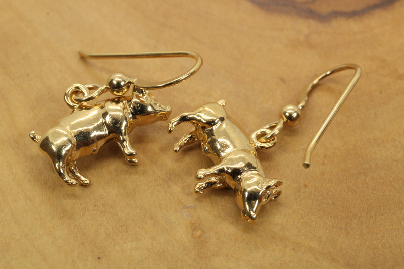 14kt Gold Vemeil Pig Dangle Earrings for FFA Stock Show and Pig Lovers