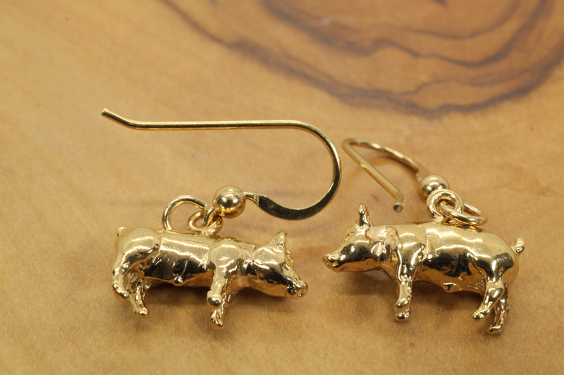 14kt Gold Vemeil Pig Dangle Earrings for FFA Stock Show and Pig Lovers
