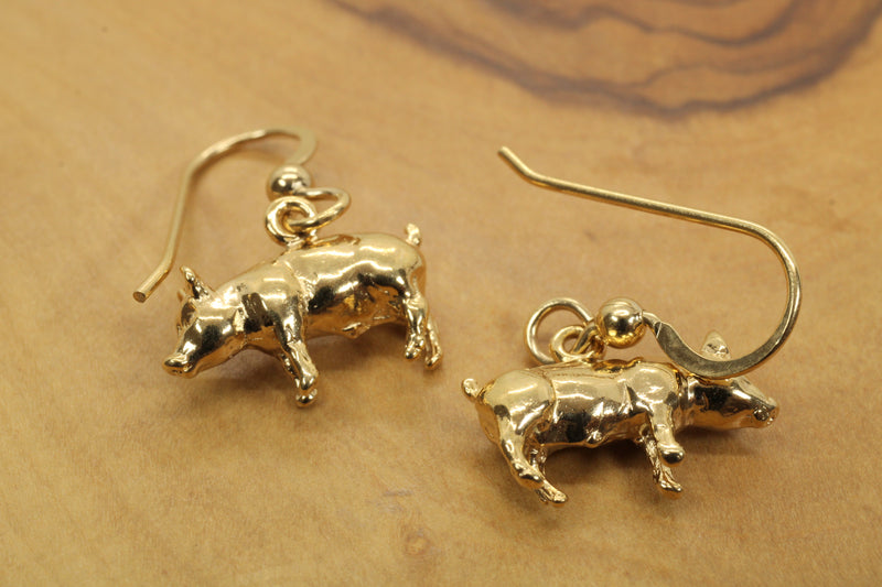 14kt Gold Vemeil Pig Dangle Earrings for FFA Stock Show and Pig Lovers