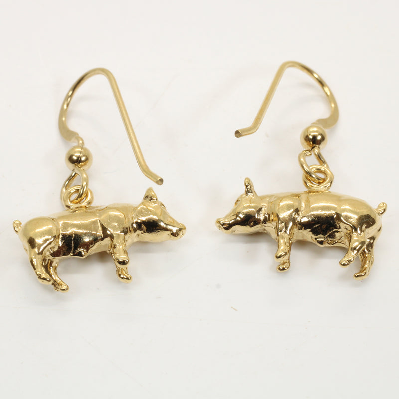 14kt Gold Vemeil Pig Dangle Earrings for FFA Stock Show and Pig Lovers