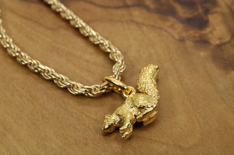 Gold Squirrel Necklace for him or her made in gold vermeil