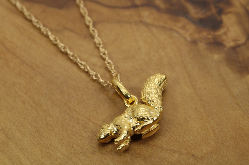 Gold Squirrel Necklace for him or her made in gold vermeil