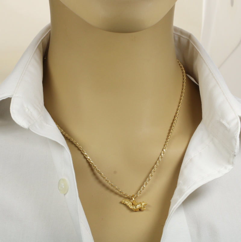 Gold Squirrel Necklace for him or her made in gold vermeil