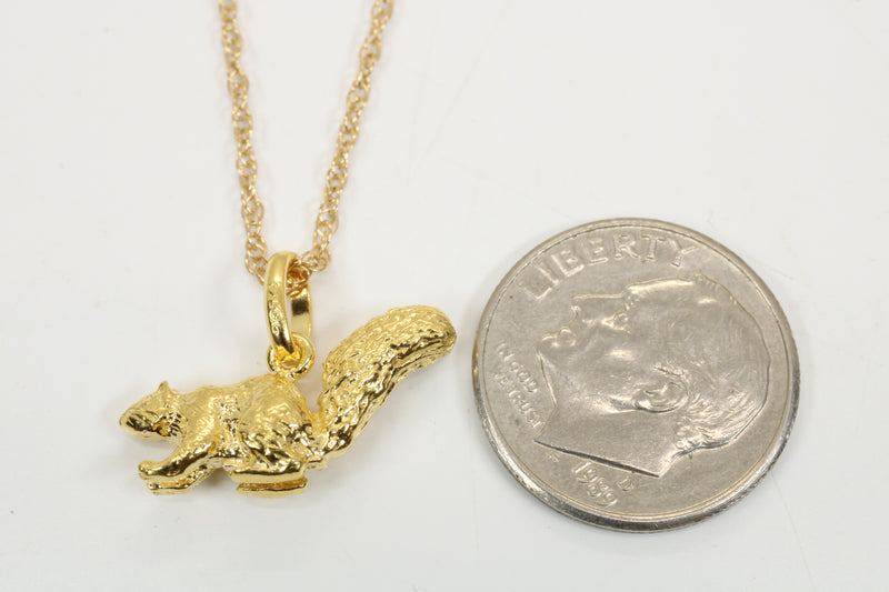 Gold Squirrel Necklace for him or her made in gold vermeil