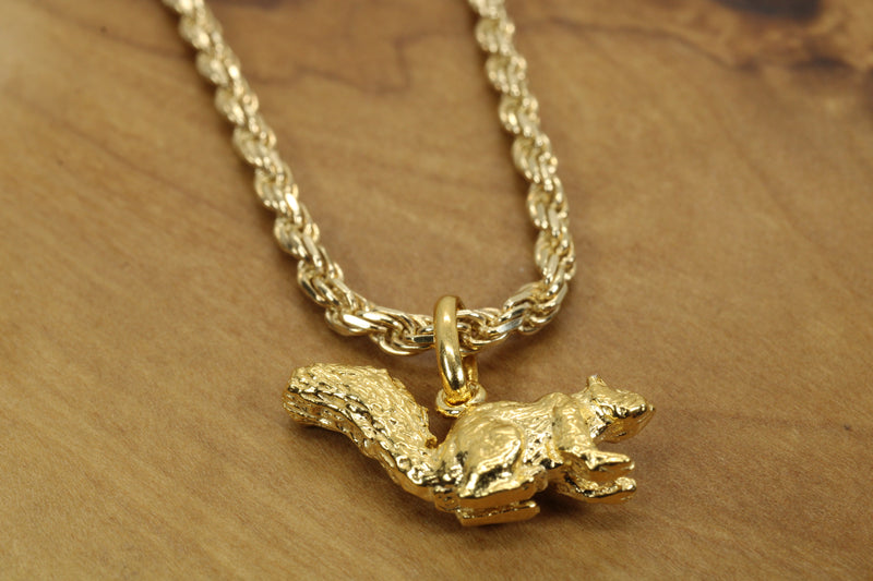 Gold Squirrel Necklace for him or her made in gold vermeil