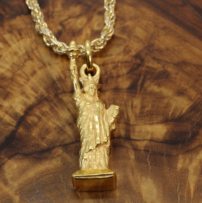 Gold Statue of Liberty Necklace for him or her made in 14kt gold vermeil