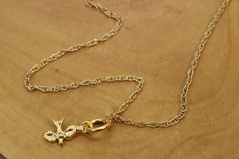 Gold flying Dove Necklace in tiny size made in 14kt Gold Vermeil