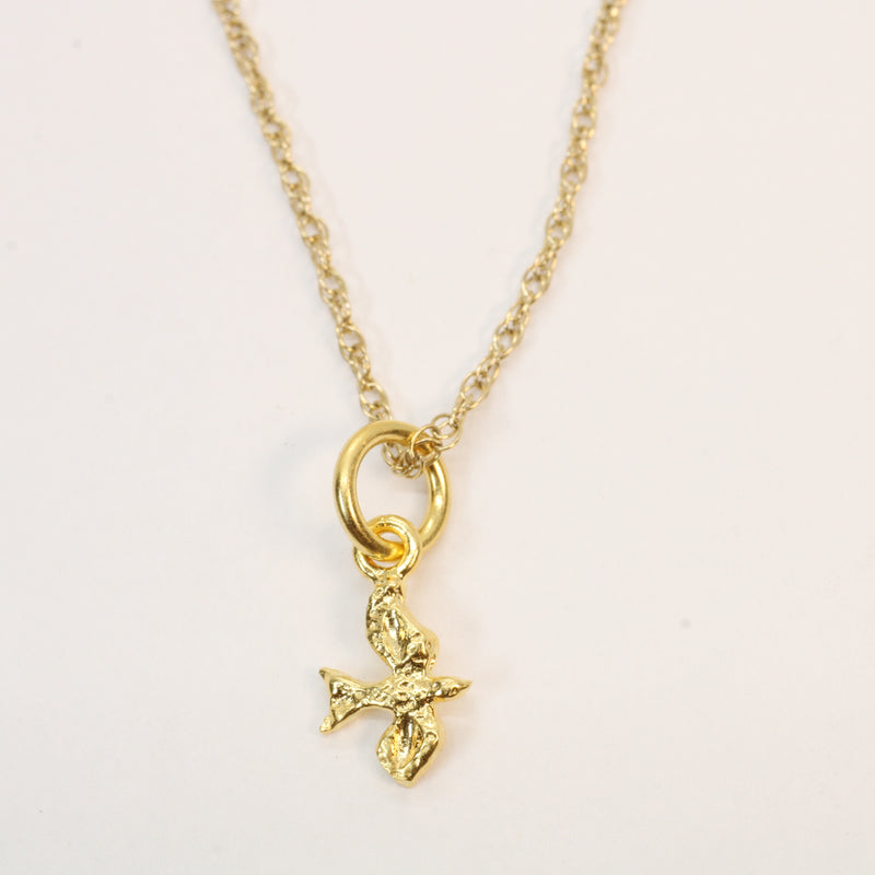 Gold flying Dove Necklace in tiny size made in 14kt Gold Vermeil