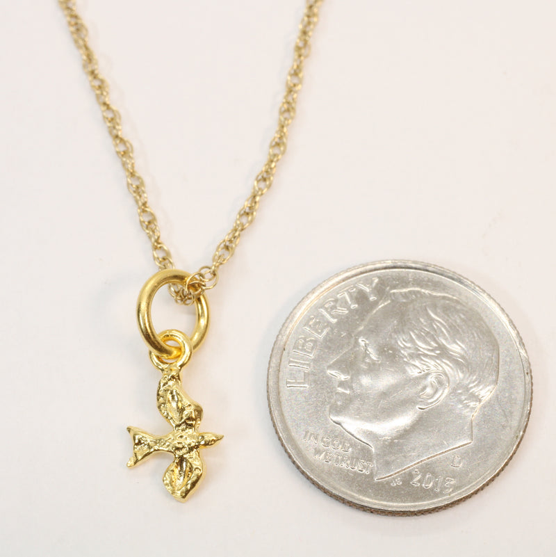 Gold flying Dove Necklace in tiny size made in 14kt Gold Vermeil