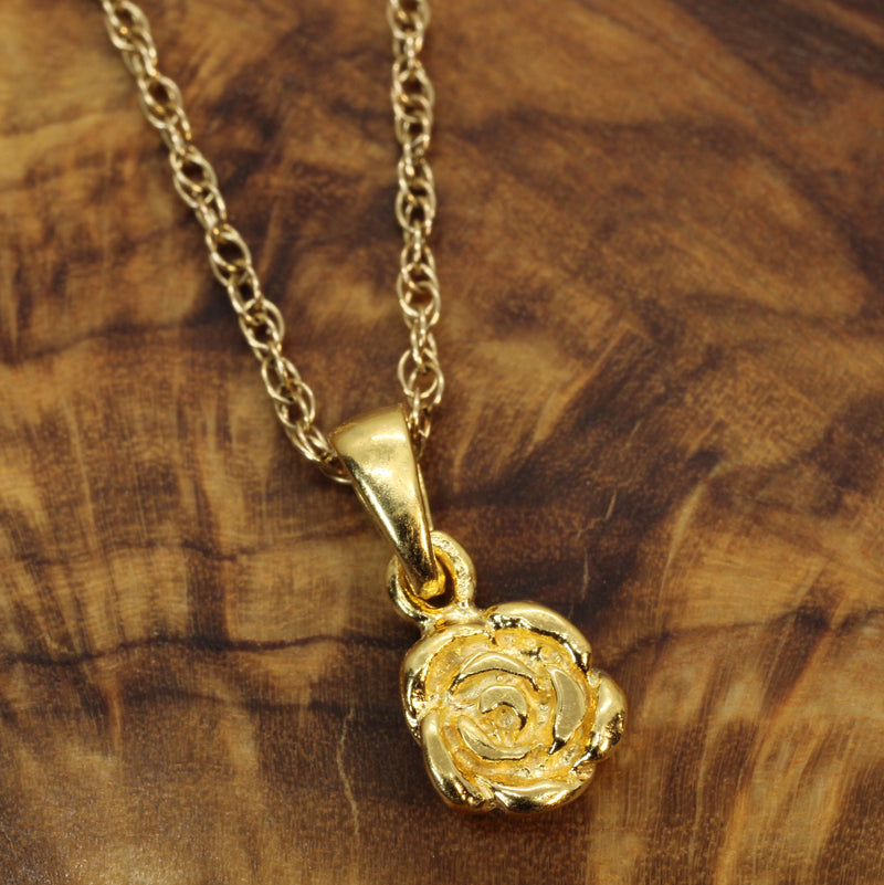 Tiny Gold Rose Flower Necklace made in 14kt Gold Vermeil for her