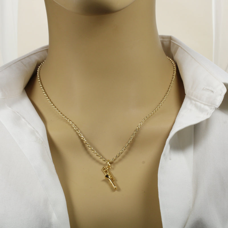 Gold Trombone Necklace for him or her made in 14kt gold vermeil